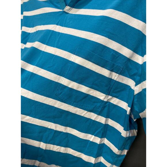 GoodMan Brand Stripe Shirt Short Sleeve Single Pocket Turquoise White XXL (b32) - Picture 3 of 6